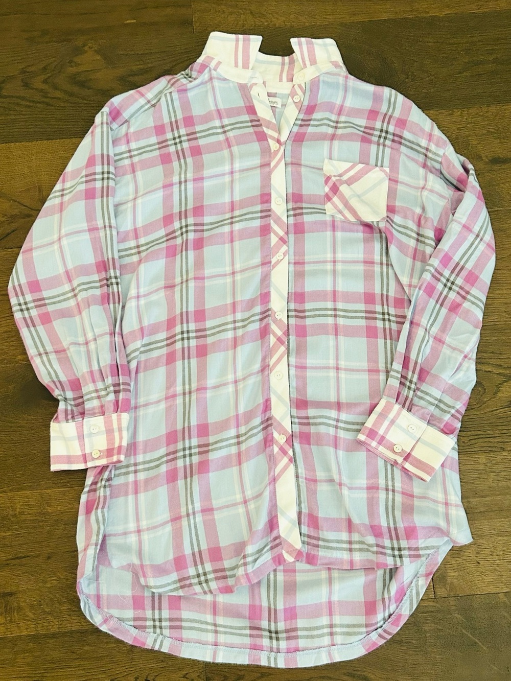 P.J. Salvage Pajamas Night Shirt Sleep Shirt Pink Plaid Button-Up PJs Large